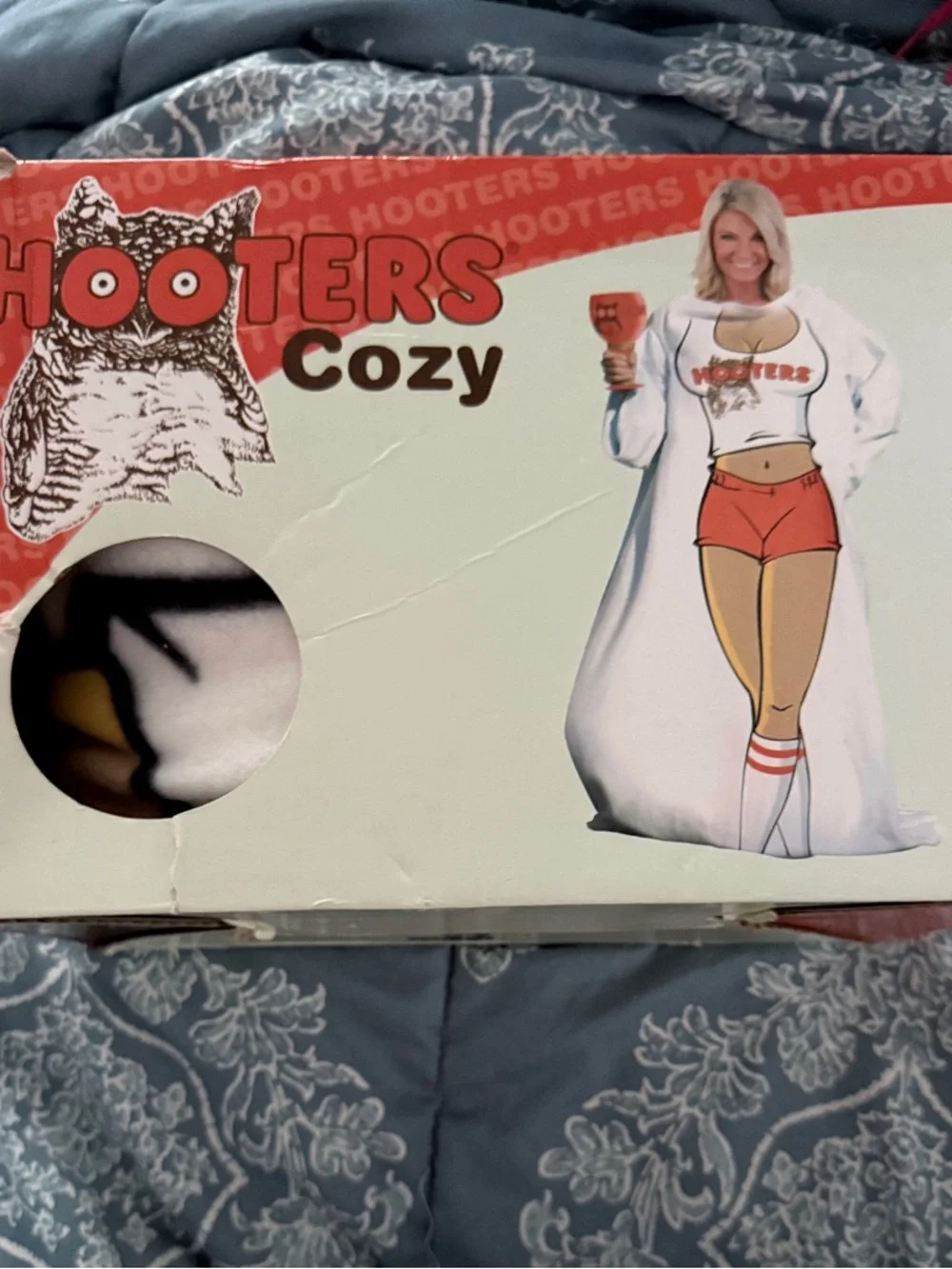 New in box Hooters White and Orange Novelty cozy Sleep Cover